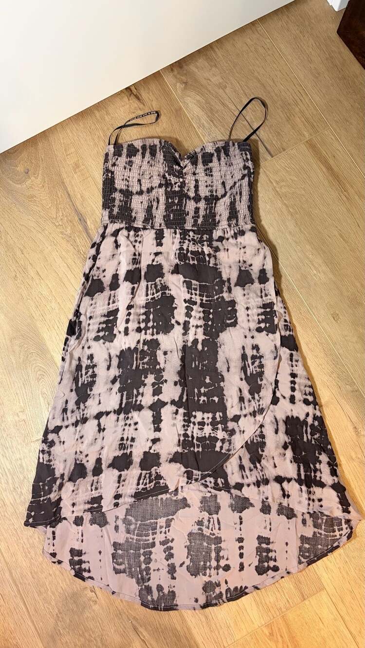 Volcom Tie Dye Smocked Maxi Dress Size XS Black Pink